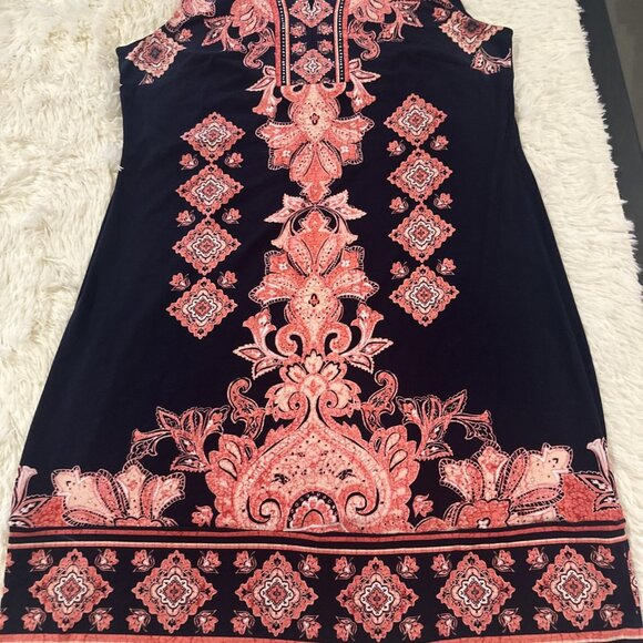 JM Collection womens L geo pattern dress v neck stretch timeless - Picture 1 of 14